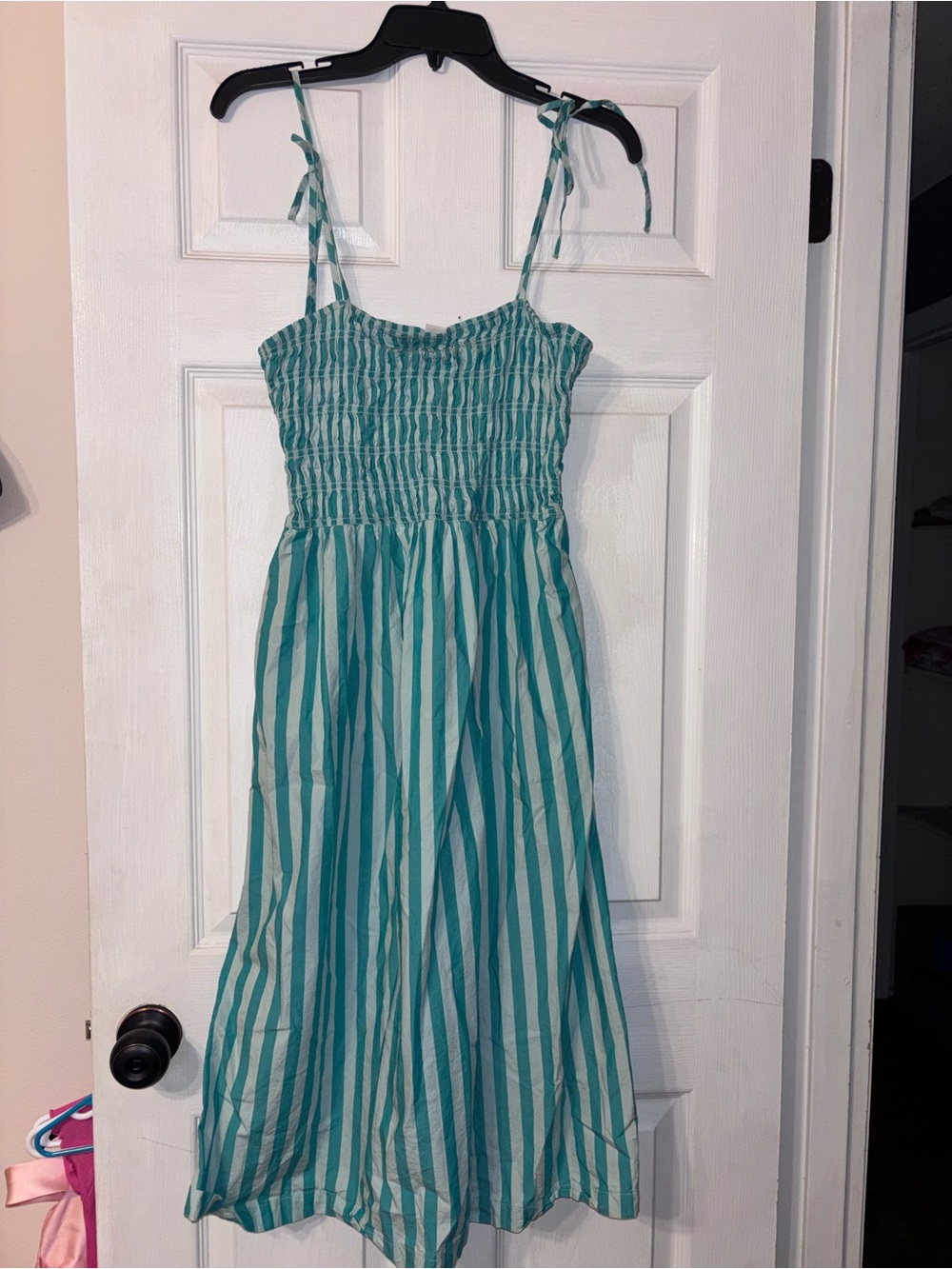 a new day Teal & White Striped Sundress with Tie Straps